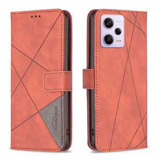 For Xiaomi Redmi Note 12 Pro 5G Global Magnetic Buckle Rhombus Texture Leather Phone Case(Brown)