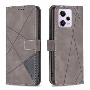 For Xiaomi Redmi Note 12 Pro 5G Global Magnetic Buckle Rhombus Texture Leather Phone Case(Grey)