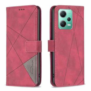 For Xiaomi Redmi Note 12 Global Magnetic Buckle Rhombus Texture Leather Phone Case(Red)