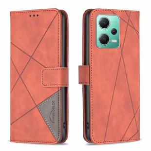 For Xiaomi Redmi Note 12 Global Magnetic Buckle Rhombus Texture Leather Phone Case(Brown)