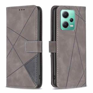 For Xiaomi Redmi Note 12 Global Magnetic Buckle Rhombus Texture Leather Phone Case(Grey)