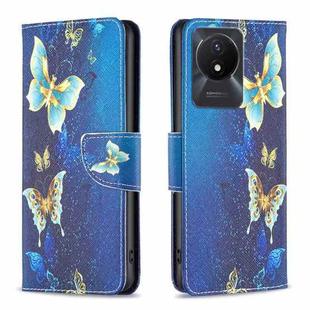 For vivo Y02 4G Colored Drawing Pattern Leather Phone Case(Gold Butterfly)