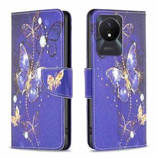 For vivo Y02 4G Colored Drawing Pattern Leather Phone Case(Purple Butterfly)