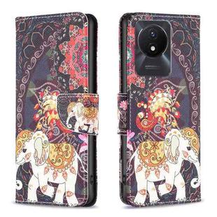 For vivo Y02 4G Colored Drawing Pattern Leather Phone Case(Flowers Elephant)