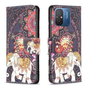 For Xiaomi Redmi 12C Colored Drawing Pattern Leather Phone Case(Flowers Elephant)