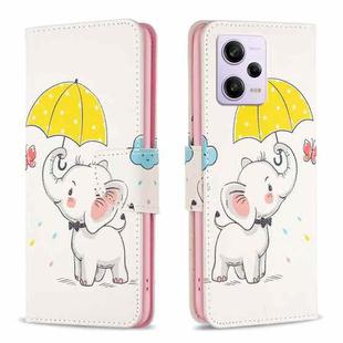 For Xiaomi Redmi Note 12 Pro+ Global Colored Drawing Pattern Leather Phone Case(Umbrella Elephant)