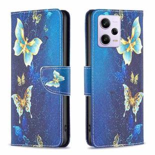 For Xiaomi Redmi Note 12 Pro 5G Global Colored Drawing Pattern Leather Phone Case(Gold Butterfly)