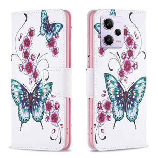 For Xiaomi Redmi Note 12 Pro 5G Global Colored Drawing Pattern Leather Phone Case(Flowers Butterfly)