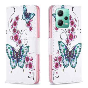 For Xiaomi Redmi Note 12 Global Colored Drawing Pattern Leather Phone Case(Flowers Butterfly)