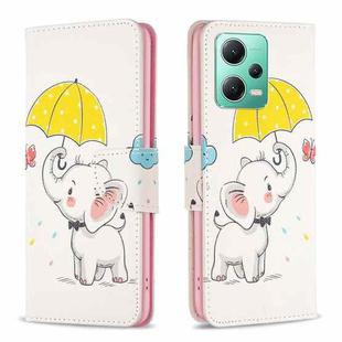 For Xiaomi Redmi Note 12 Global Colored Drawing Pattern Leather Phone Case(Umbrella Elephant)