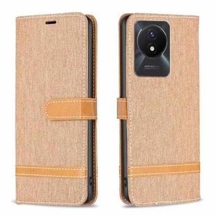 For vivo Y02 4G Color Block Denim Texture Leather Phone Case(Brown)