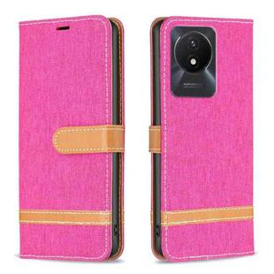 For vivo Y02 4G Color Block Denim Texture Leather Phone Case(Rose Red)