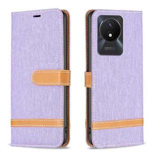 For vivo Y02 4G Color Block Denim Texture Leather Phone Case(Purple)