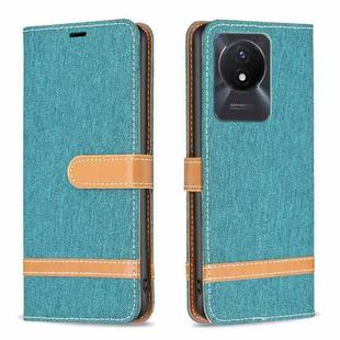 For vivo Y02 4G Color Block Denim Texture Leather Phone Case(Green)