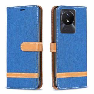 For vivo Y02 4G Color Block Denim Texture Leather Phone Case(Royal Blue)