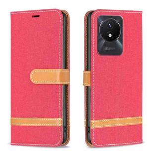 For vivo Y02 4G Color Block Denim Texture Leather Phone Case(Red)