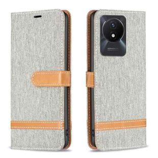 For vivo Y02 4G Color Block Denim Texture Leather Phone Case(Grey)