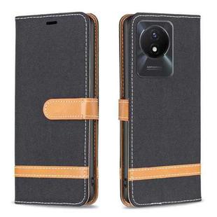 For vivo Y02 4G Color Block Denim Texture Leather Phone Case(Black)