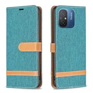 For Xiaomi Redmi 12C Color Block Denim Texture Leather Phone Case(Green)