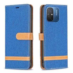 For Xiaomi Redmi 12C Color Block Denim Texture Leather Phone Case(Royal Blue)
