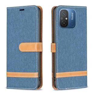 For Xiaomi Redmi 12C Color Block Denim Texture Leather Phone Case(Dark Blue)
