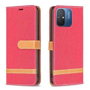 For Xiaomi Redmi 12C Color Block Denim Texture Leather Phone Case(Red)