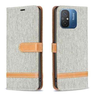For Xiaomi Redmi 12C Color Block Denim Texture Leather Phone Case(Grey)