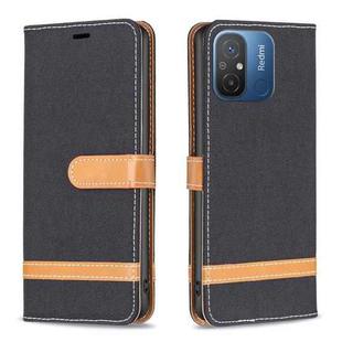 For Xiaomi Redmi 12C Color Block Denim Texture Leather Phone Case(Black)