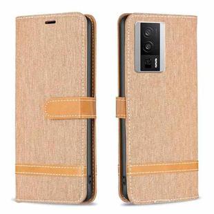 For Xiaomi Redmi K60 / K60 Pro Color Block Denim Texture Leather Phone Case(Brown)
