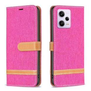 For Xiaomi Redmi Note 12 Pro+ Global Color Block Denim Texture Leather Phone Case(Rose Red)