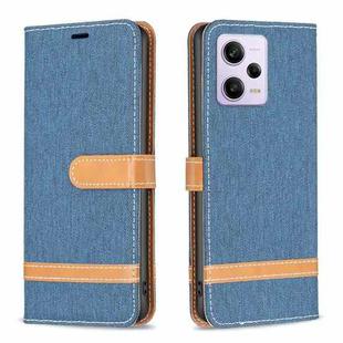 For Xiaomi Redmi Note 12 Pro+ Global Color Block Denim Texture Leather Phone Case(Dark Blue)