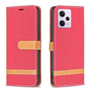 For Xiaomi Redmi Note 12 Pro+ Global Color Block Denim Texture Leather Phone Case(Red)