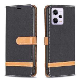 For Xiaomi Redmi Note 12 Pro+ Global Color Block Denim Texture Leather Phone Case(Black)