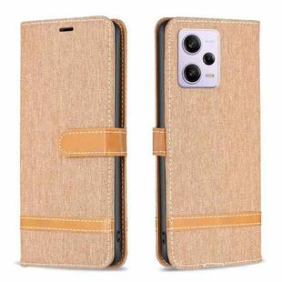 For Xiaomi Redmi Note 12 Pro Global Color Block Denim Texture Leather Phone Case(Brown)