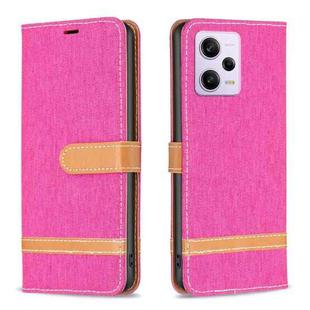 For Xiaomi Redmi Note 12 Pro Global Color Block Denim Texture Leather Phone Case(Rose Red)
