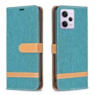 For Xiaomi Redmi Note 12 Pro Global Color Block Denim Texture Leather Phone Case(Green)