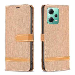 For Xiaomi Redmi Note 12 Global Color Block Denim Texture Leather Phone Case(Brown)