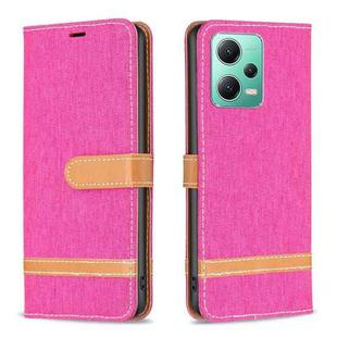 For Xiaomi Redmi Note 12 Global Color Block Denim Texture Leather Phone Case(Rose Red)