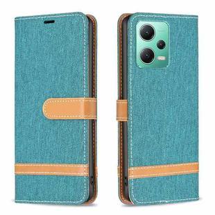 For Xiaomi Redmi Note 12 Global Color Block Denim Texture Leather Phone Case(Green)