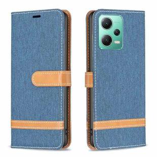 For Xiaomi Redmi Note 12 Global Color Block Denim Texture Leather Phone Case(Dark Blue)