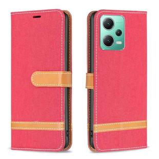 For Xiaomi Redmi Note 12 Global Color Block Denim Texture Leather Phone Case(Red)