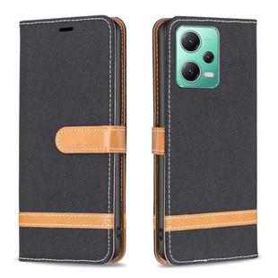 For Xiaomi Redmi Note 12 Global Color Block Denim Texture Leather Phone Case(Black)