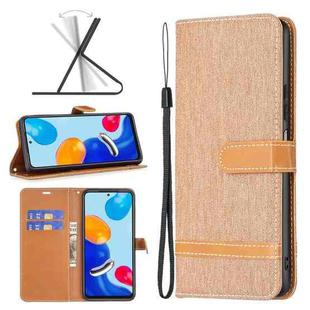 For Xiaomi Redmi Note 12S 4G / Note 11 Color Block Denim Texture Leather Phone Case(Brown)