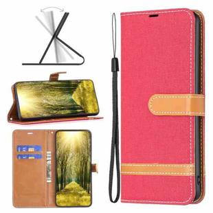 For Xiaomi Poco F5 5G / Redmi Note 12 Turbo Color Block Denim Texture Leather Phone Case(Red)