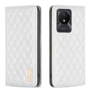 For vivo Y02 4G Diamond Lattice Magnetic Leather Flip Phone Case(White)