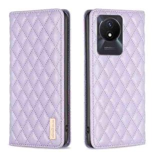 For vivo Y02 4G Diamond Lattice Magnetic Leather Flip Phone Case(Purple)