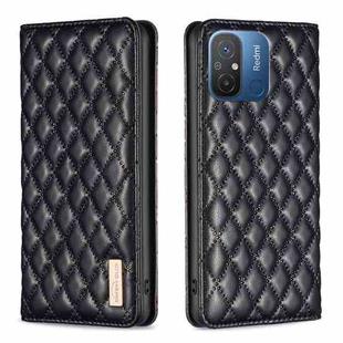 For Xiaomi Redmi 12C Diamond Lattice Magnetic Leather Flip Phone Case(Black)