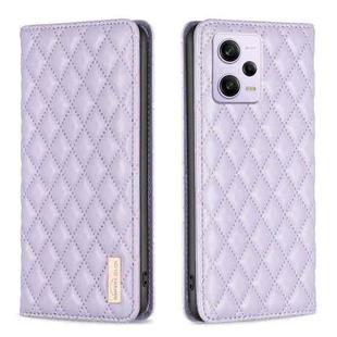 For Xiaomi Redmi Note 12 Pro+ Global Diamond Lattice Magnetic Leather Flip Phone Case(Purple)