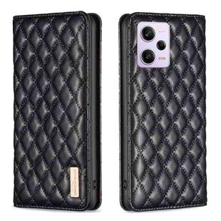 For Xiaomi Redmi Note 12 Pro+ Global Diamond Lattice Magnetic Leather Flip Phone Case(Black)