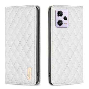 For Xiaomi Redmi Note 12 Pro 5G Global Diamond Lattice Magnetic Leather Flip Phone Case(White)
